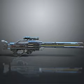 Futuristic Sci-Fi Gun With Metallic Design Shiny Barrel Scope Attachment On Reflective Surface Modern Aesthetic