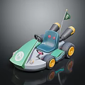 Green Gray Agricultural Equipment With Blue Seat Yellow Wheels Exhaust Pipes And Small Flag