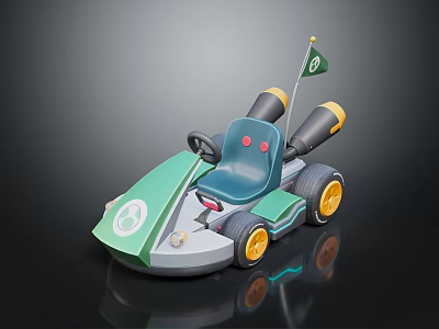 Green Gray Agricultural Equipment With Blue Seat Yellow Wheels Exhaust Pipes And Small Flag 3d model