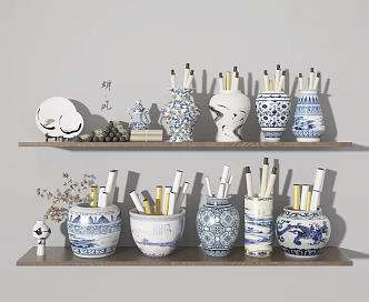 New Chinese Style Painting Cylinder Blue and White Porcelain Painting Cylinder 3d model