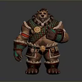 Tribal Bear Warrior in Green Brown Attire with Chest Medallion and Arm Straps