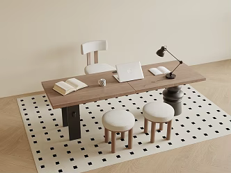 Middle Style Desk and Chair Study Desk and Chair 3d model