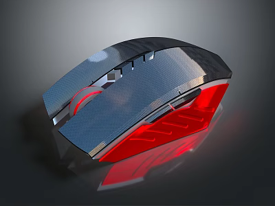 Ergonomic Gaming Mouse With Carbon Fiber Texture And Red LED Lights For Comfortable Computer Use 3d model