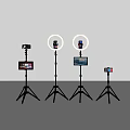 Complete Tripod Setup With Phones Tablets And Ring Lights For Content Creation 3d model