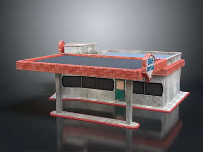 3D Architectural Model Equipment With Red Roof Edge Gray Walls And Window 3d model