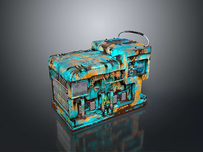Old Rusty Blue Green Vintage Tire With Weathered Metal Parts And Aged Surface Texture 3d model