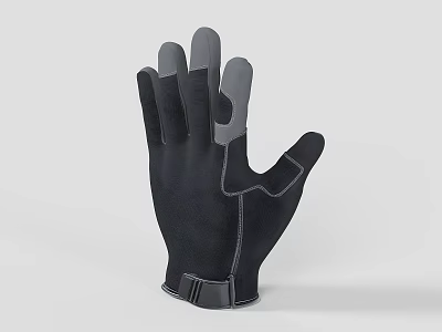 Black Work Gloves With Grey Accents And Wrist Strap Design 3d model