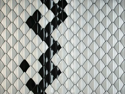 Stylish Black And White Diamond Pattern Tiled Wall Design For Interior Spaces 3d model
