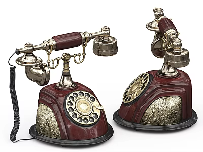 Vintage Retro Telephones With Red And Gold Ornate Classic Design 3d model