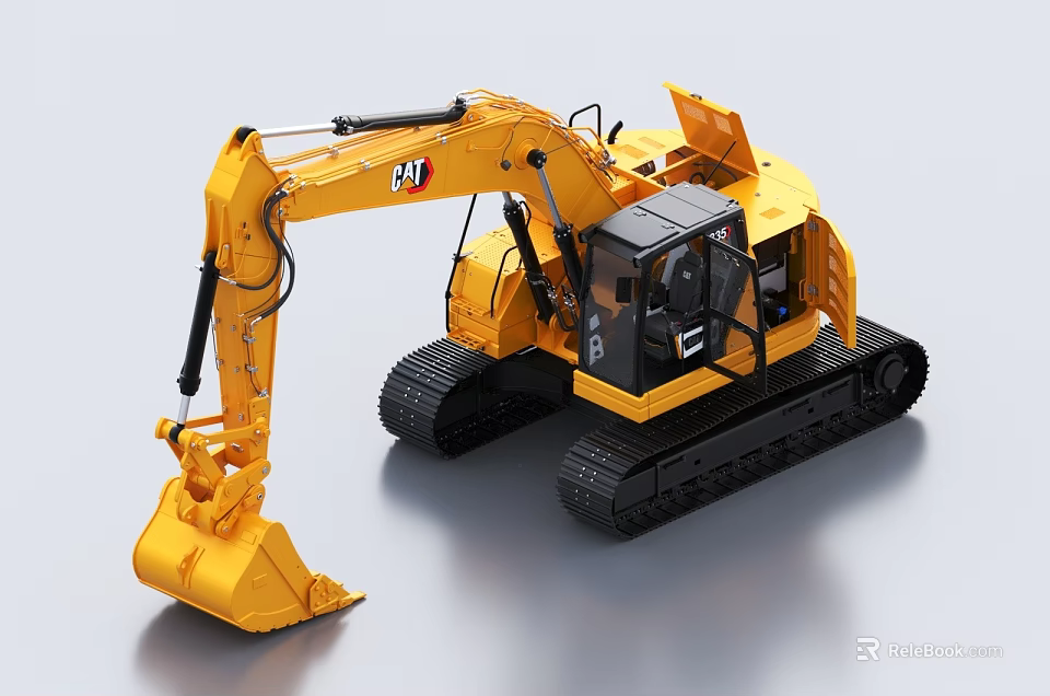 Functional Construction Vehicle Yellow Crawler Excavator With CAT Cab And Digging Arm 3d model 