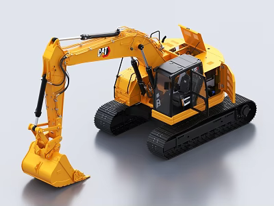 Functional Construction Vehicle Yellow Crawler Excavator With CAT Cab And Digging Arm 3d model