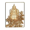Intricate Golden Carvings of Towered Structure With Palm Trees and Floral Accents