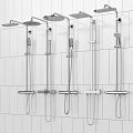 Modern Shower Systems with Overhead and Handheld Sprayers on White Tile Wall 3d model