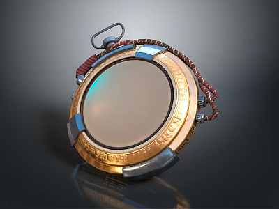 Vintage Pocket Watch With Round Dial Golden Decorative Details And Metal Chain 3d model
