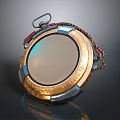 Vintage Pocket Watch With Round Dial Golden Decorative Details And Metal Chain