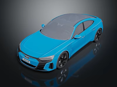 Audi Blue Electric Sports Car With Streamlined Design Black Wheels And Front Logo 3d model
