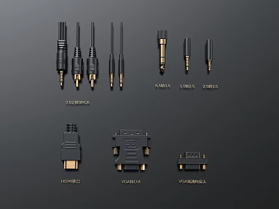 Hardware Tools Set Including HDMI 2.0 VGA Male Female Connectors With Various Interfaces 3d model