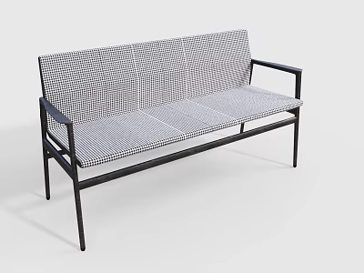 Modern Leisure Bench With Black Metal Frame And Black White Checkered Fabric Seat Backrest 3d model