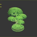 Green Layered Leafy Plant In Paper Art Style With Curved Trunk And Gray Pot