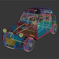 Vintage Blue Classic Car With Black Roof Round Headlights And Retro Design