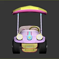 Cute Children's Toy Car With Pink Body Colorful Striped Canopy And Wheels