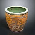 Traditional Brown Clay Pot With Green Inner Wall Dragon And Wave Patterns For Home Decor