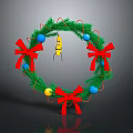 Festive Green Evergreen Foliage Christmas Wreath With Red Bows And Colorful Balls