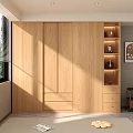 Modern Wooden Wardrobe Interior Design With Sliding Doors Open Shelves And Drawers In Bright Room