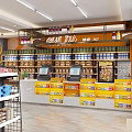 Modern Supermarket Grocery Store With Shelves Displaying Various Products And Cash Registers