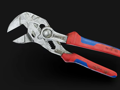 Professional Adjustable Wrench With Red And Blue Handles Silver Metal Body 3d model