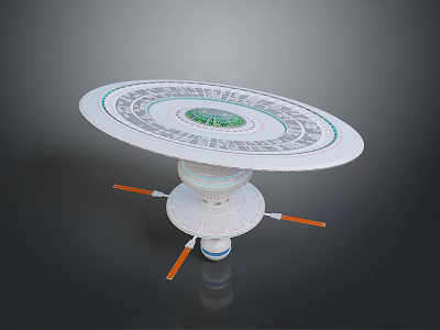 Futuristic Space Station Design Featuring Orbital Habitat Module Green Ecosystem Core And Stabilizing Thruster Legs 3d model