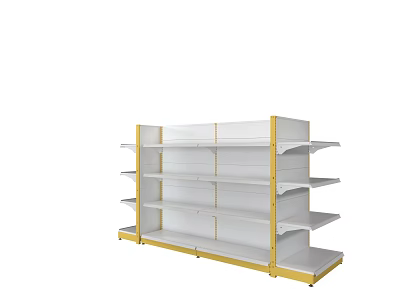 Mall Counter Retail Display With White Multi Tiered Shelves And Golden Frames 3d model