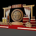 Traditional Chinese Decorative Setup With Wine Bottles Barrels And Craftsmanship Elements 3d model