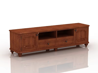 Traditional Wooden TV Stand With Drawers Cabinet Doors And Storage Compartments 3d model