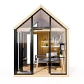 Modern Wooden House With Sloped Roof Large Glass Windows And Cozy Interior