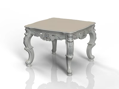 Ornate Coffee Table With Carved Wooden Legs And Light Colored Top 3d model