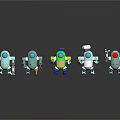 Colorful Robots Featuring Chef Hat And Holding Items On Reflective Ground