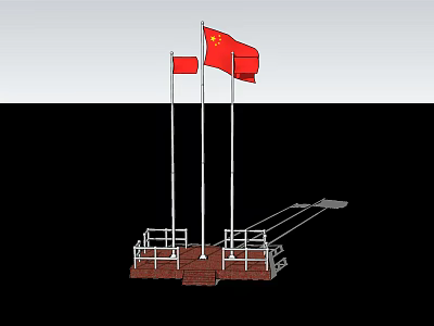 Chinese National Flag Flying Gracefully On Tall Flagpoles With Solid Base Structure 3d model