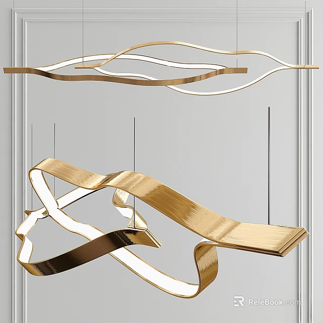Modern Golden Curved Ceiling Light With Streamlined Wave Design For Interior Decoration 3d model 