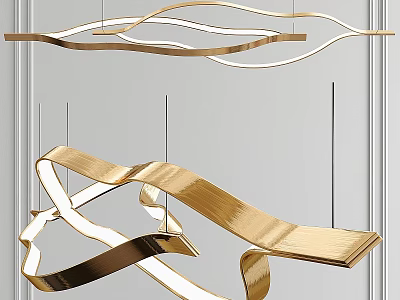 Modern Golden Curved Ceiling Light With Streamlined Wave Design For Interior Decoration 3d model