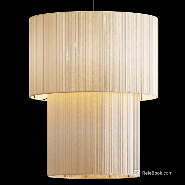 Elegant Modern Beige Pleated Hanging Lamp With Textured Shade And Warm Glow 3d model 