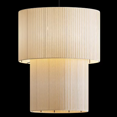 Elegant Modern Beige Pleated Hanging Lamp With Textured Shade And Warm Glow 3d model