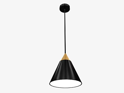 Modern Minimalist Pendant Light With Black Cone Shade And Wooden Top For Interior Space 3d model