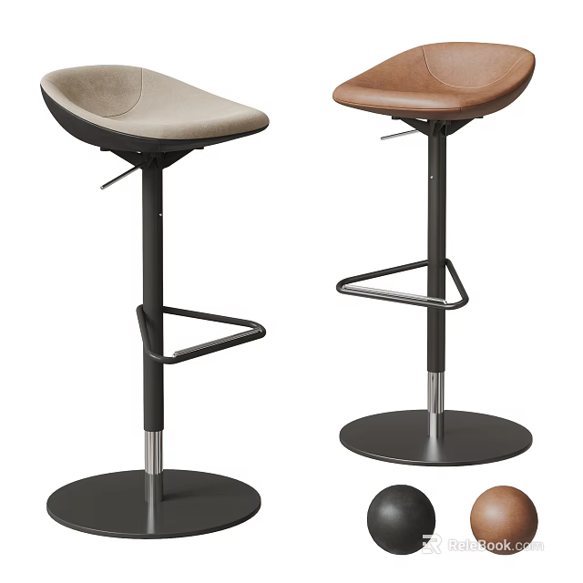 Modern Adjustable Height Bar Stools With Beige And Brown Seats Metal Frame Round Base 3d model 