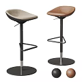 Modern Adjustable Height Bar Stools With Beige And Brown Seats Metal Frame Round Base 3d model