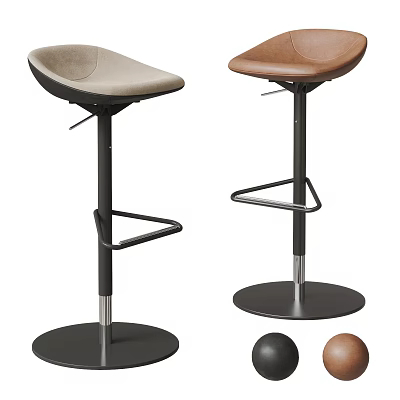 Modern Adjustable Height Bar Stools With Beige And Brown Seats Metal Frame Round Base 3d model
