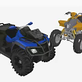 Two Blue and Yellow ATV Motorcycles with Sturdy Off Road Design