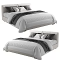 Modern Double Bed with Light Colored Frame White Gray Bedding and Pillows 3d model