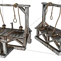 Two Medieval Wooden Gallows Weapon Featuring Hanging Ropes and Wooden Frame