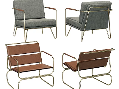 Modern Leisure Accent Chairs With Metal Frame And Upholstered Gray Brown Seats 3d model